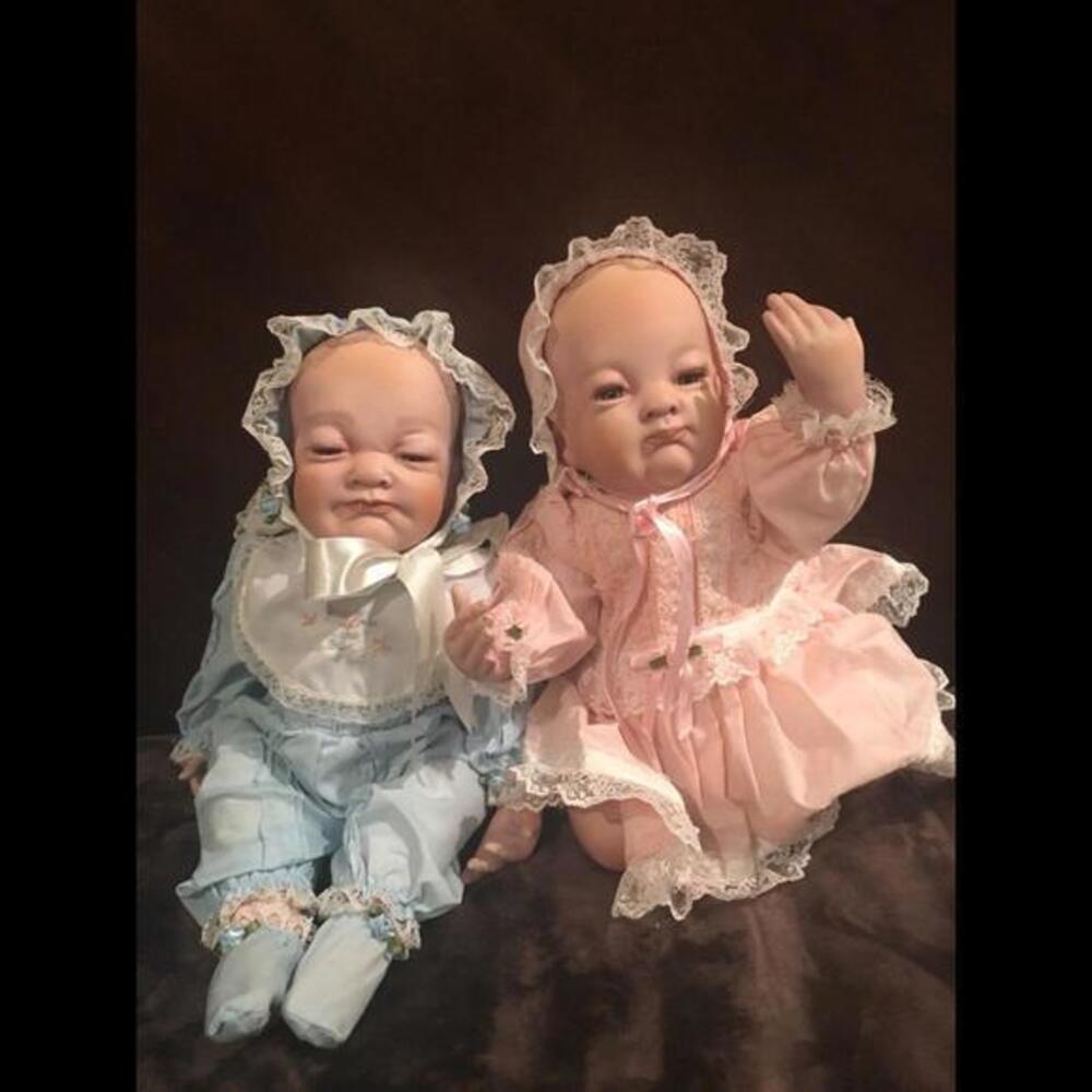 Kelly Rubert 12" tall porcelain Baby Girl And Baby Boy Dolls